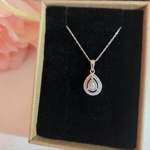 Sterling Silver Teardrop Diamond Pendant Necklace